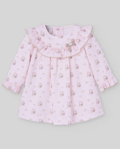 Rochie din bumbac cu print si decolteu incretit