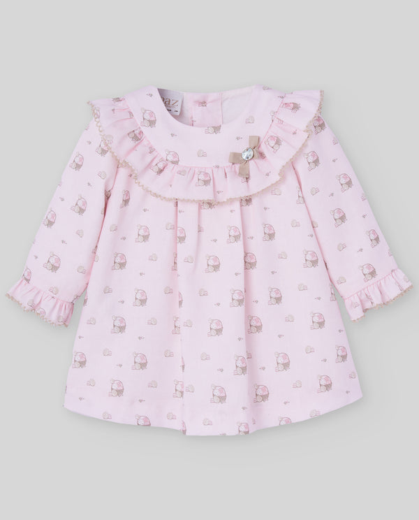 Rochie din bumbac cu print si decolteu incretit