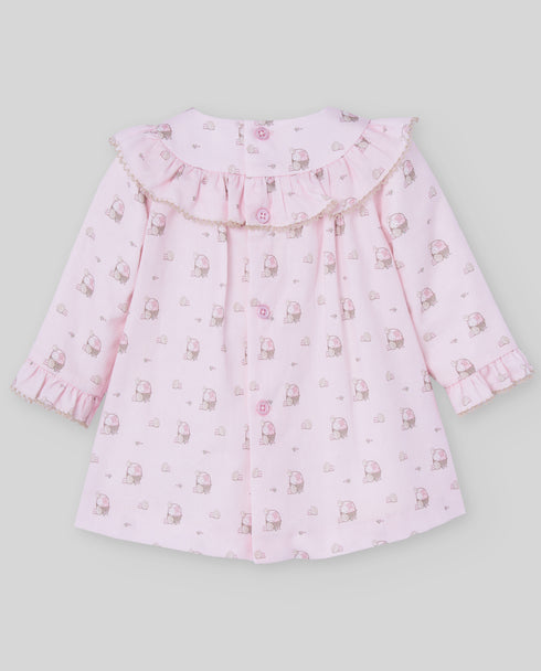 Rochie din bumbac cu print si decolteu incretit