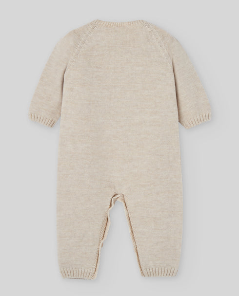 Salopeta bebe 100% lana fina cu ursulet Jaquard