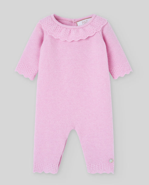 Salopeta bebe roz din lana cu casmir