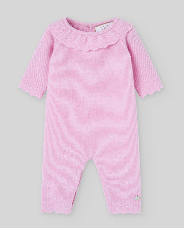 Salopeta bebe roz din lana cu casmir