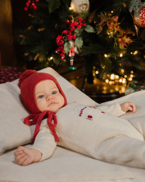 Salopeta bebe 100% lana fina cu ursulet Jaquard