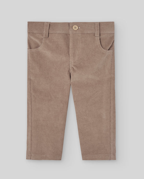 Pantaloni clasici din catifea raiata bej