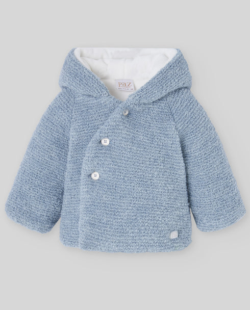 Jacheta bebelusi din lana tricotata blue cu gluga