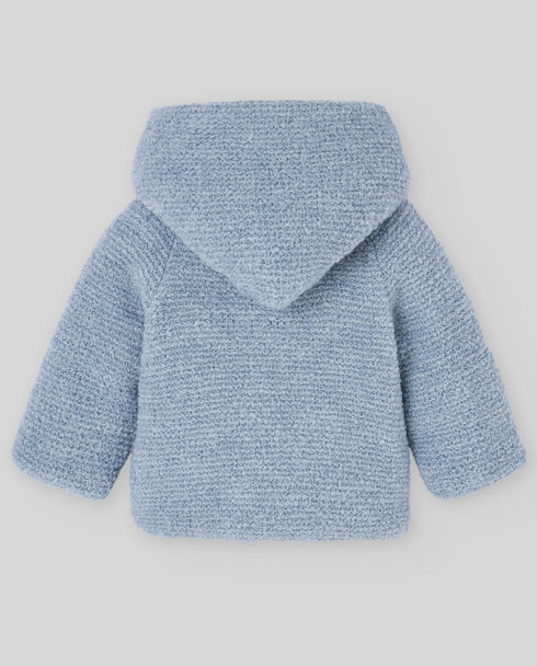 Jacheta bebelusi din lana tricotata blue cu gluga