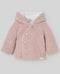 Jacheta bebe din lana tricotata roz cu gluga