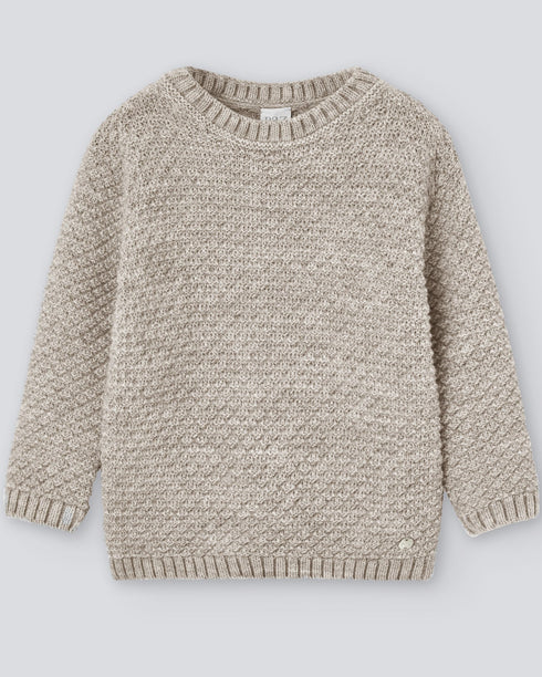 Pulover tricotat bej si margini ribate