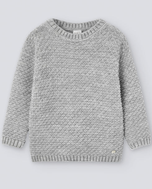 Pulover tricotat gri si margini ribate
