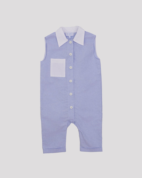 Salopeta albastra cu buzunar alb