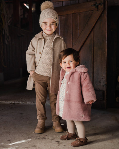 Pulover tricotat bej si margini ribate