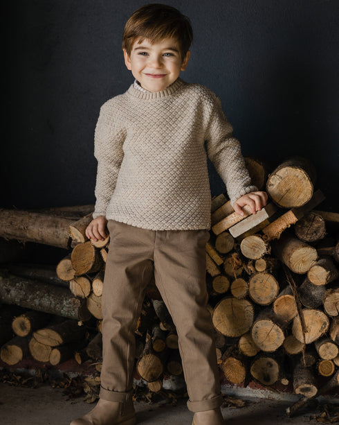 Pulover tricotat bej si margini ribate