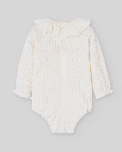 Body din bumbac texturat cu guler cret si stelute roz