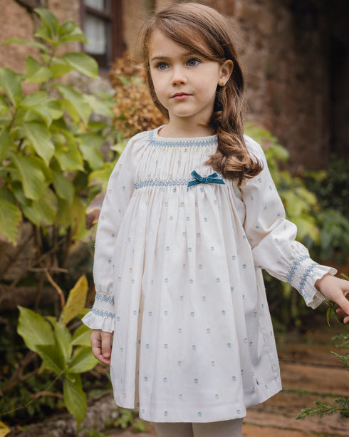 Rochie din bumbac cu piept brodat si funda