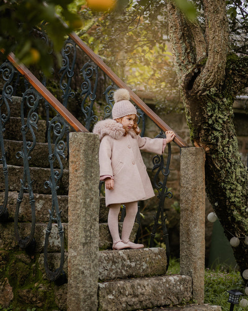 Palton din lana cu gluga din blana ecologica