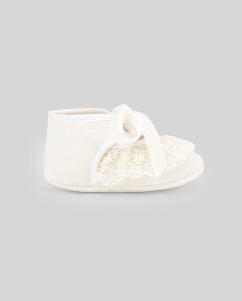 Pantofi de botez ivory cu dantela si funda