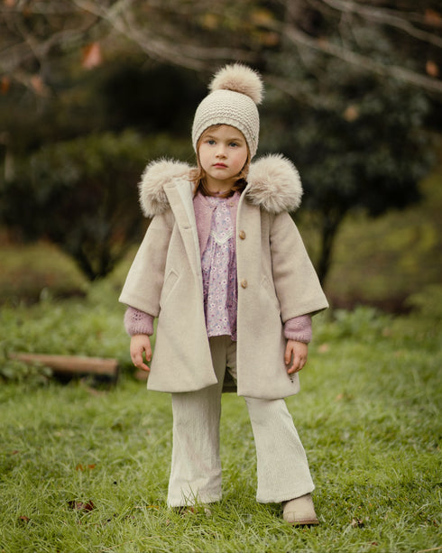 Palton din lana cu gluga din blana ecologica