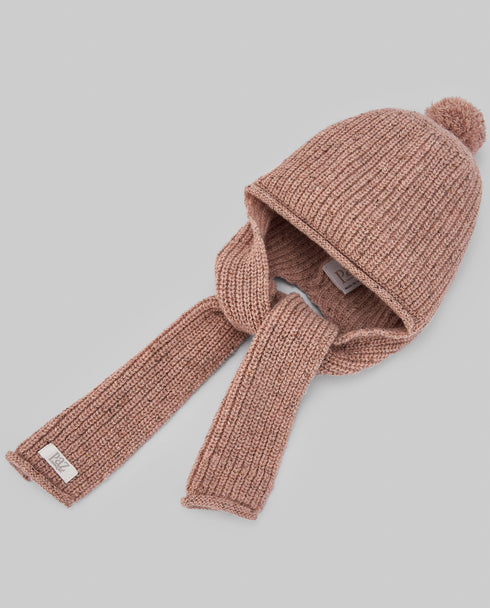 Caciula cu fular din lana moale roz pudra