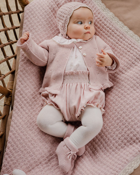 Cardigan roz tricotat din bumbac cu casmir