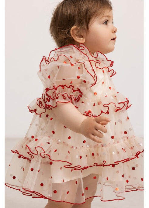 Rochie din tulle cu buline rosii metalice