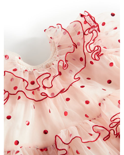 Rochie din tulle cu buline rosii metalice