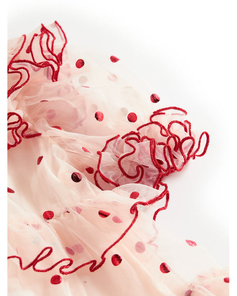 Rochie din tulle cu buline rosii metalice