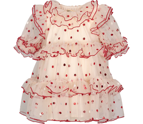 Rochie din tulle cu buline rosii metalice