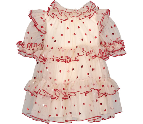 Rochie din tulle cu buline rosii metalice