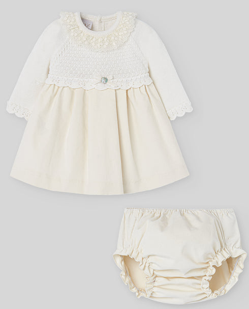 Rochita eleganta din bumbac si tricot si dantela