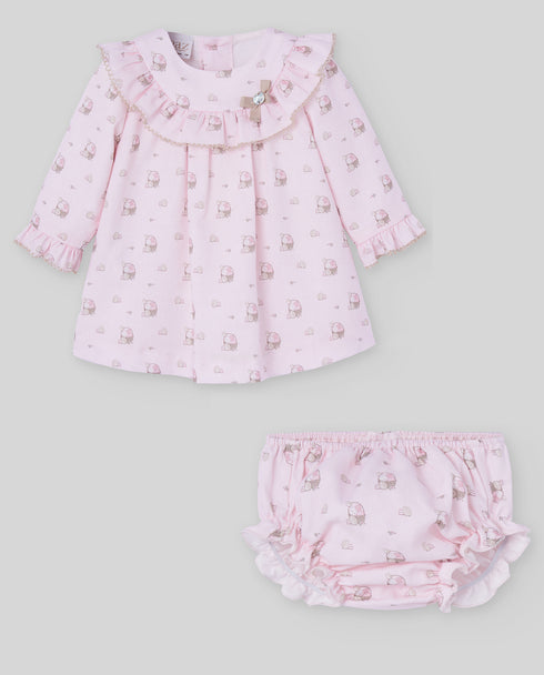 Rochie din bumbac cu print si decolteu incretit