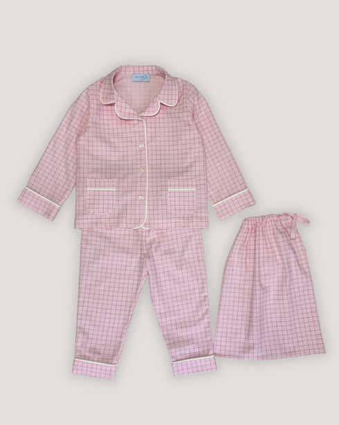 PIijama din bumbac cu carouri roz