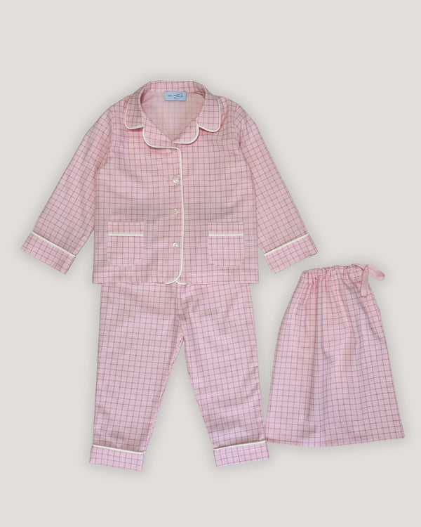 PIijama din bumbac cu carouri roz