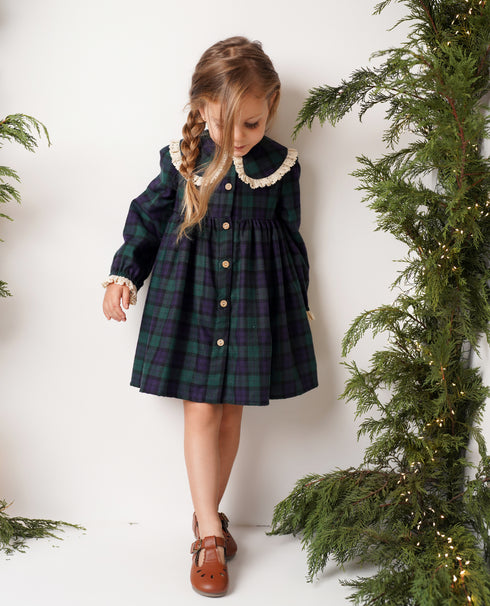 Rochie din tartan verde cu guler brodat Elizabeth