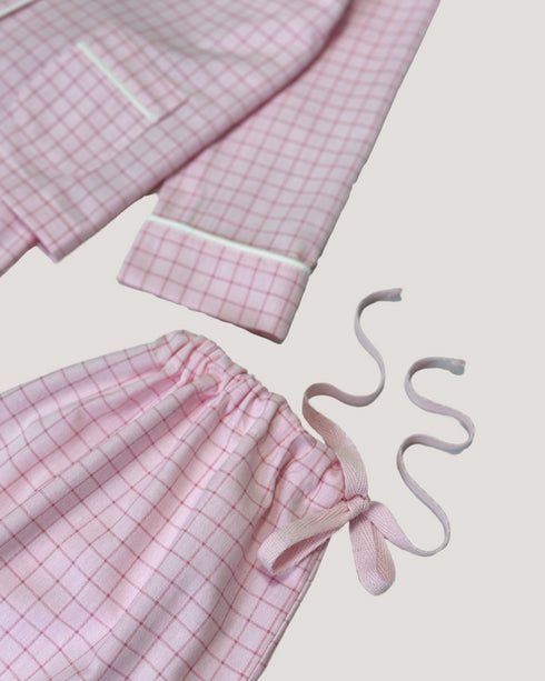 PIijama din bumbac cu carouri roz