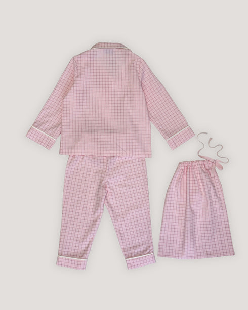 PIijama din bumbac cu carouri roz