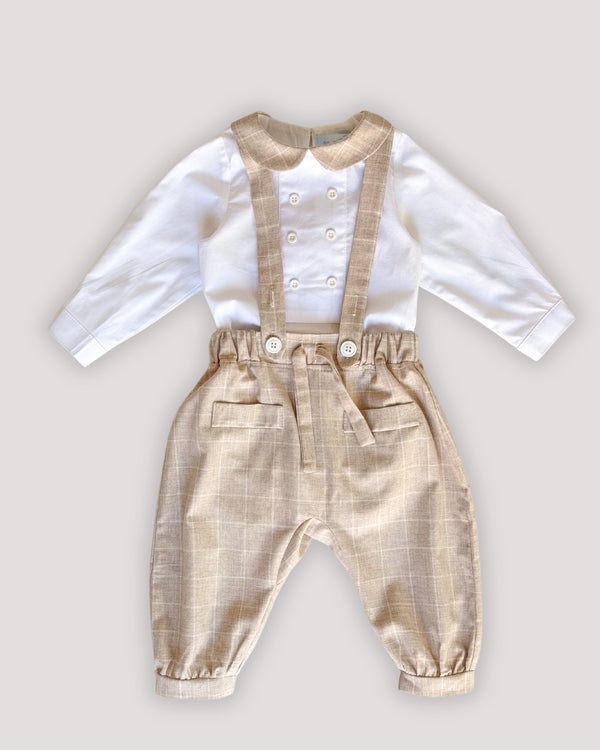 Compleu botez cu carouri bej