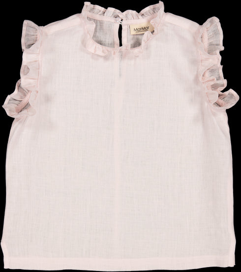 Bluza roz din in cu volane din in