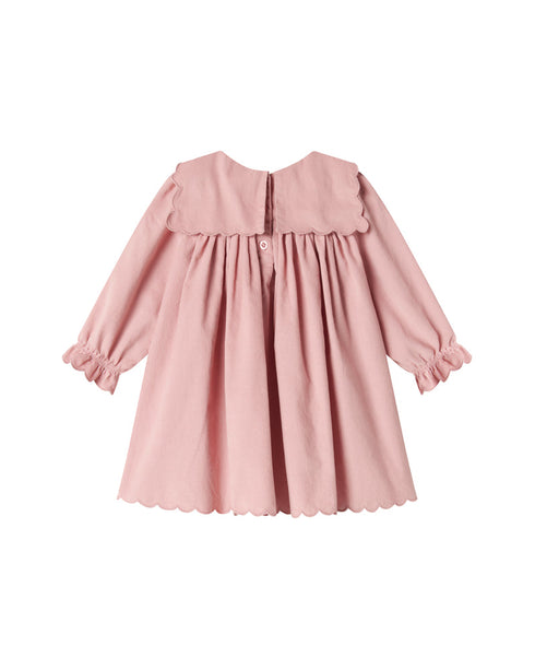 Rochie din reiat roz cu guler decorativ 100% bumbac