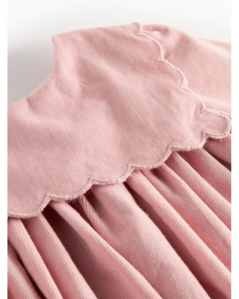 Rochie din reiat roz cu guler decorativ 100% bumbac