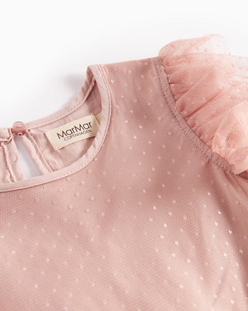 Rochie roz din tulle cu maneci voluminoase