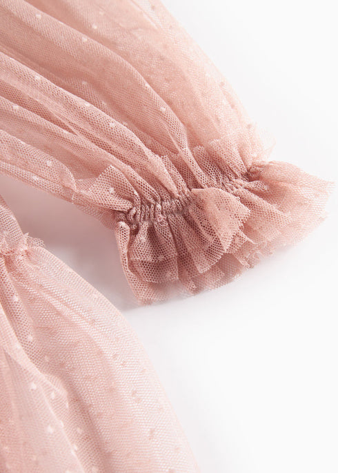 Rochie roz din tulle cu maneci voluminoase