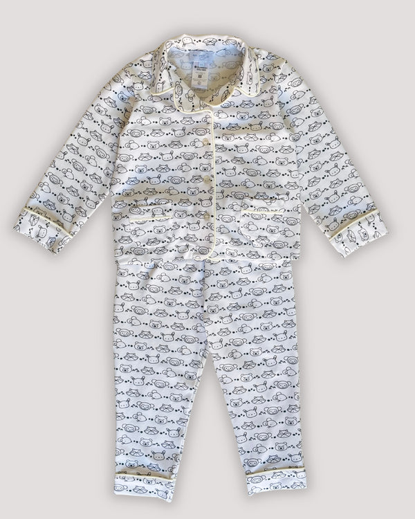 WHITE ANIMAL PRINT JERSEY PAJAMAS