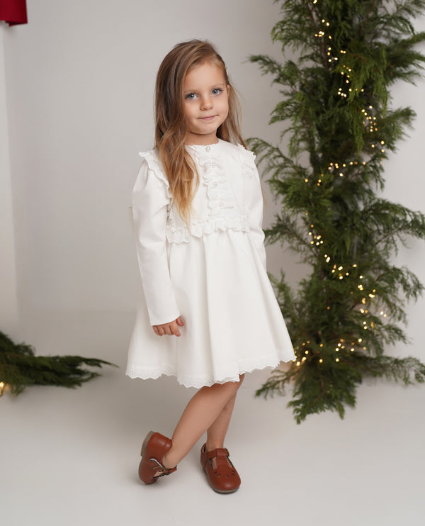 Rochie alba din denim cu funda la spate Luna