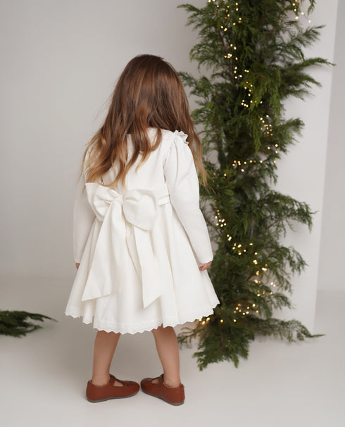 Rochie alba din denim cu funda la spate Luna