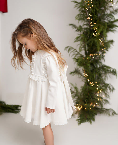 Rochie alba din denim cu funda la spate Luna