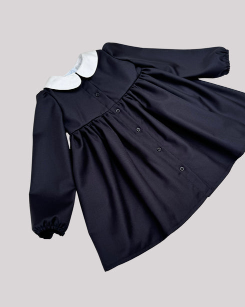 Rochie din stofa blumarin si guler alb