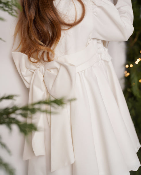 Rochie alba din denim cu funda la spate Luna