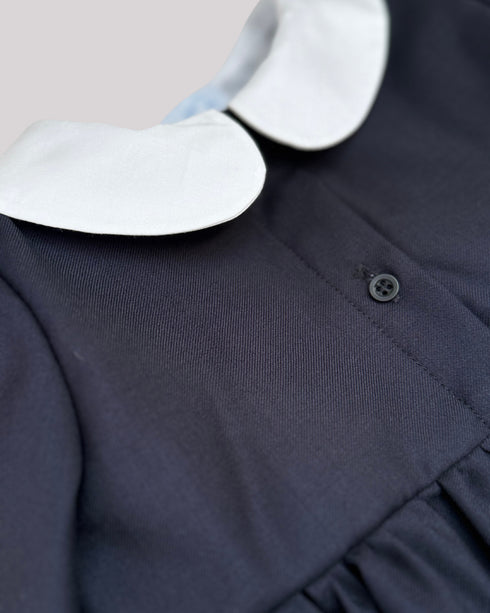 Rochie din stofa blumarin si guler alb