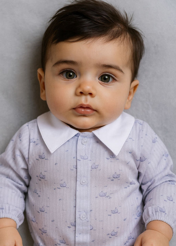 Body albastru din bumbac cu balene