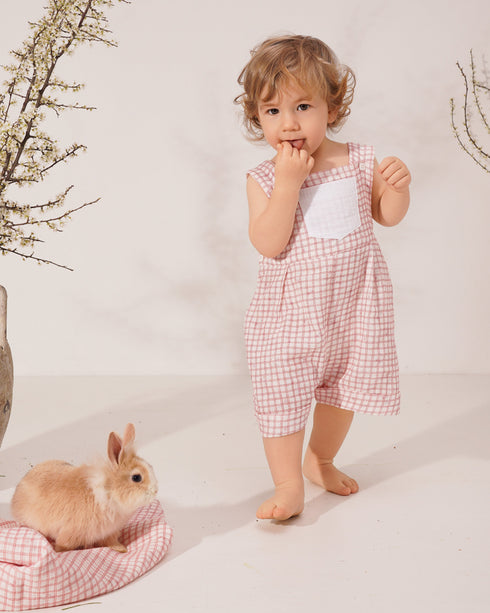 Salopeta scurta cu carouri rosii